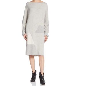 Cashmere Sweater Dress Vince Geometric Wool Mod Gray Abstract Dolman Sleeve
